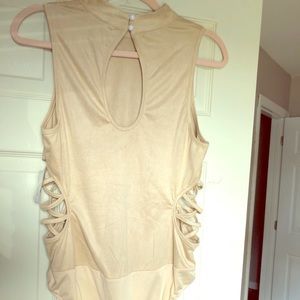 Suede cut out size tan bodysuit
